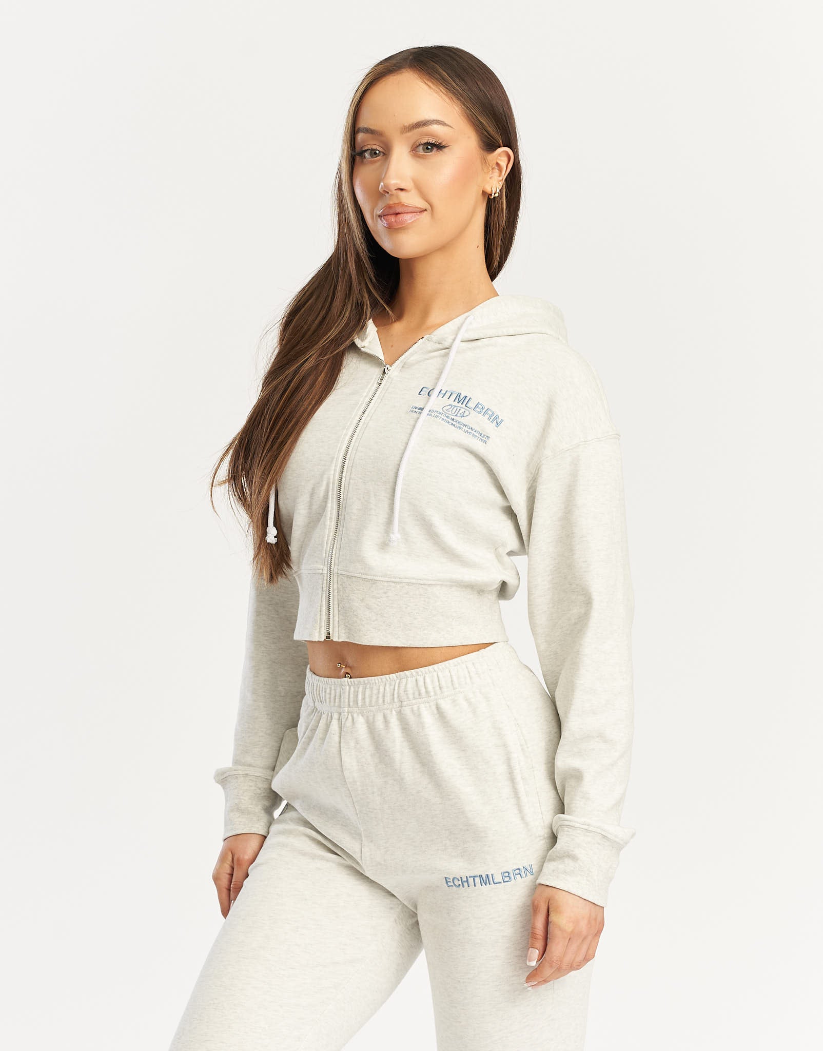 MLBRN Cropped Zip-Up Hoodie - Heather Grey