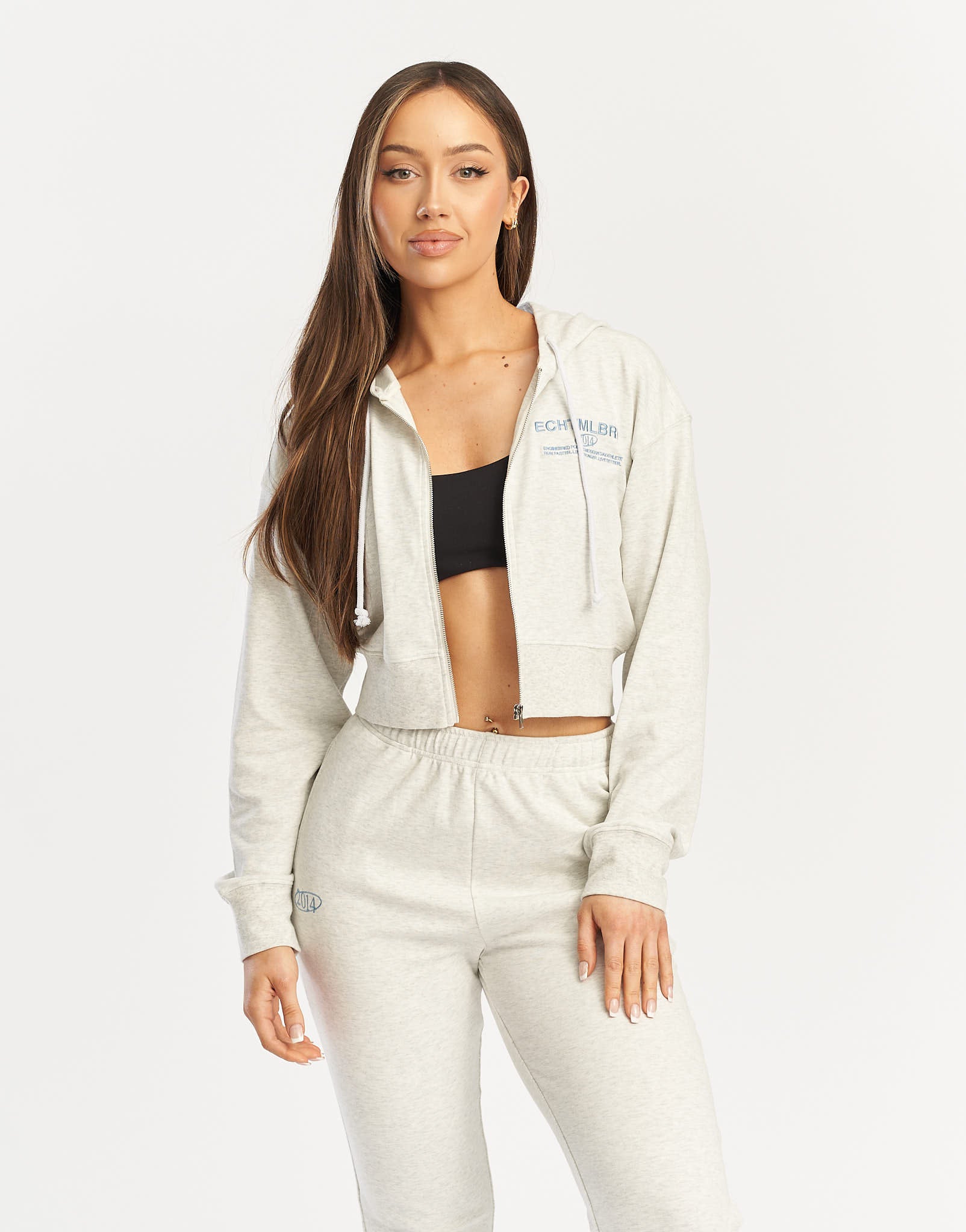 MLBRN Cropped Zip-Up Hoodie - Heather Grey