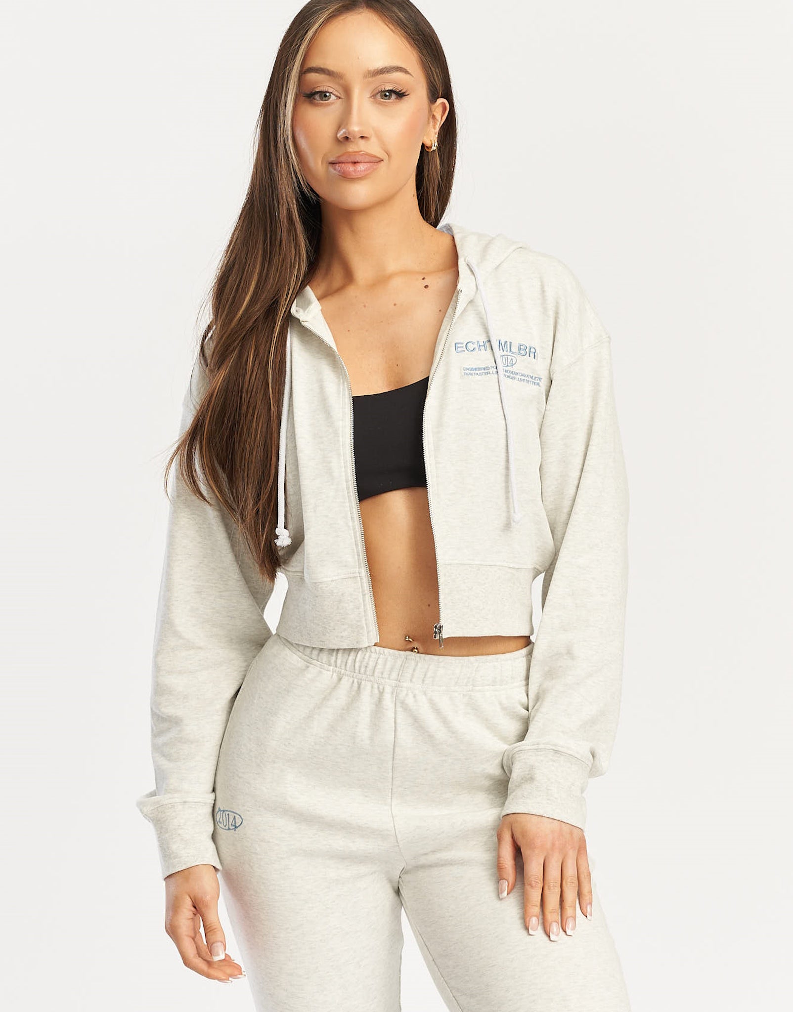 MLBRN Cropped Zip-Up Hoodie - Heather Grey