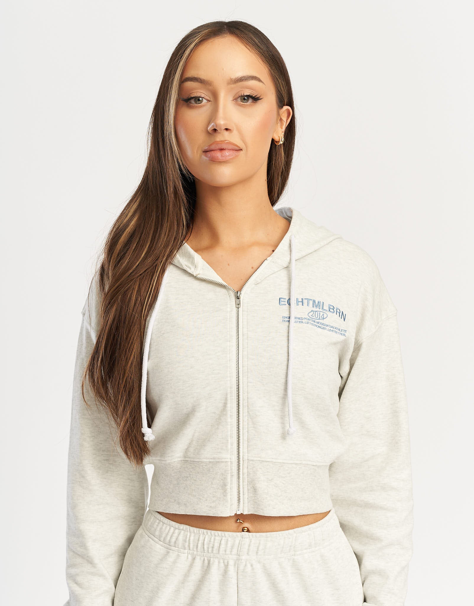 MLBRN Cropped Zip-Up Hoodie - Heather Grey