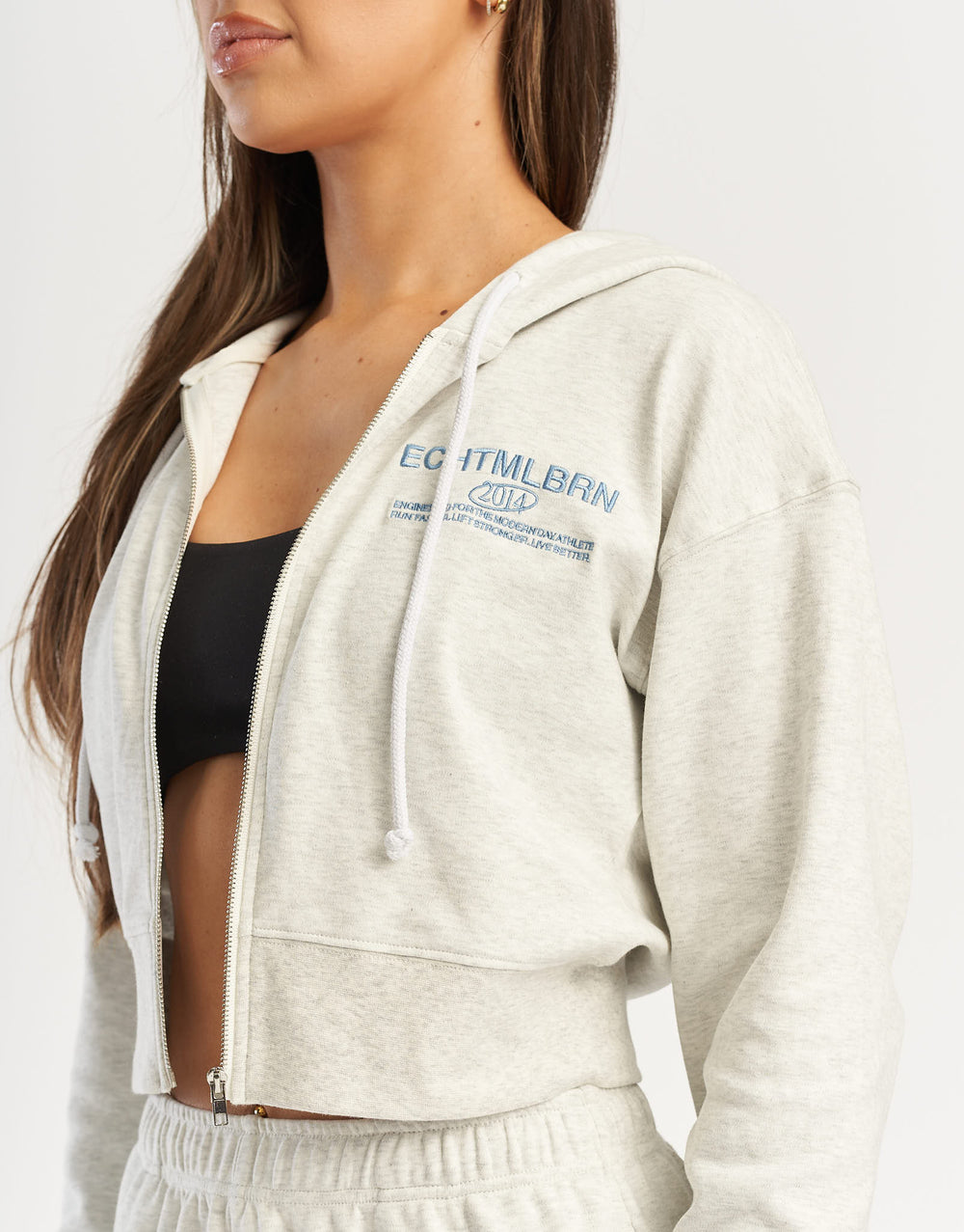 MLBRN Cropped Zip-Up Hoodie - Heather Grey