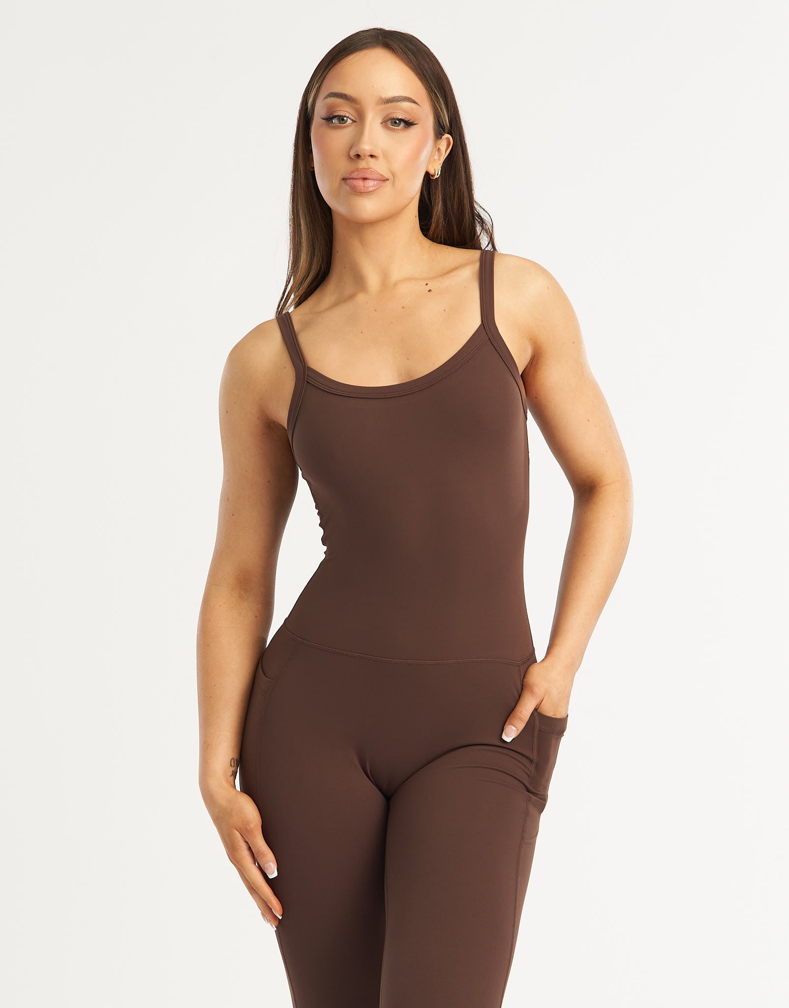 Core Pocket Unitard Flare - Fudge Brown