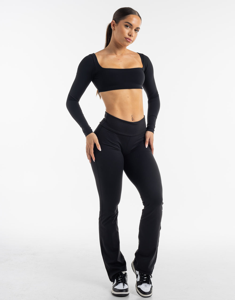 Fold Over Flare Leggings - Black