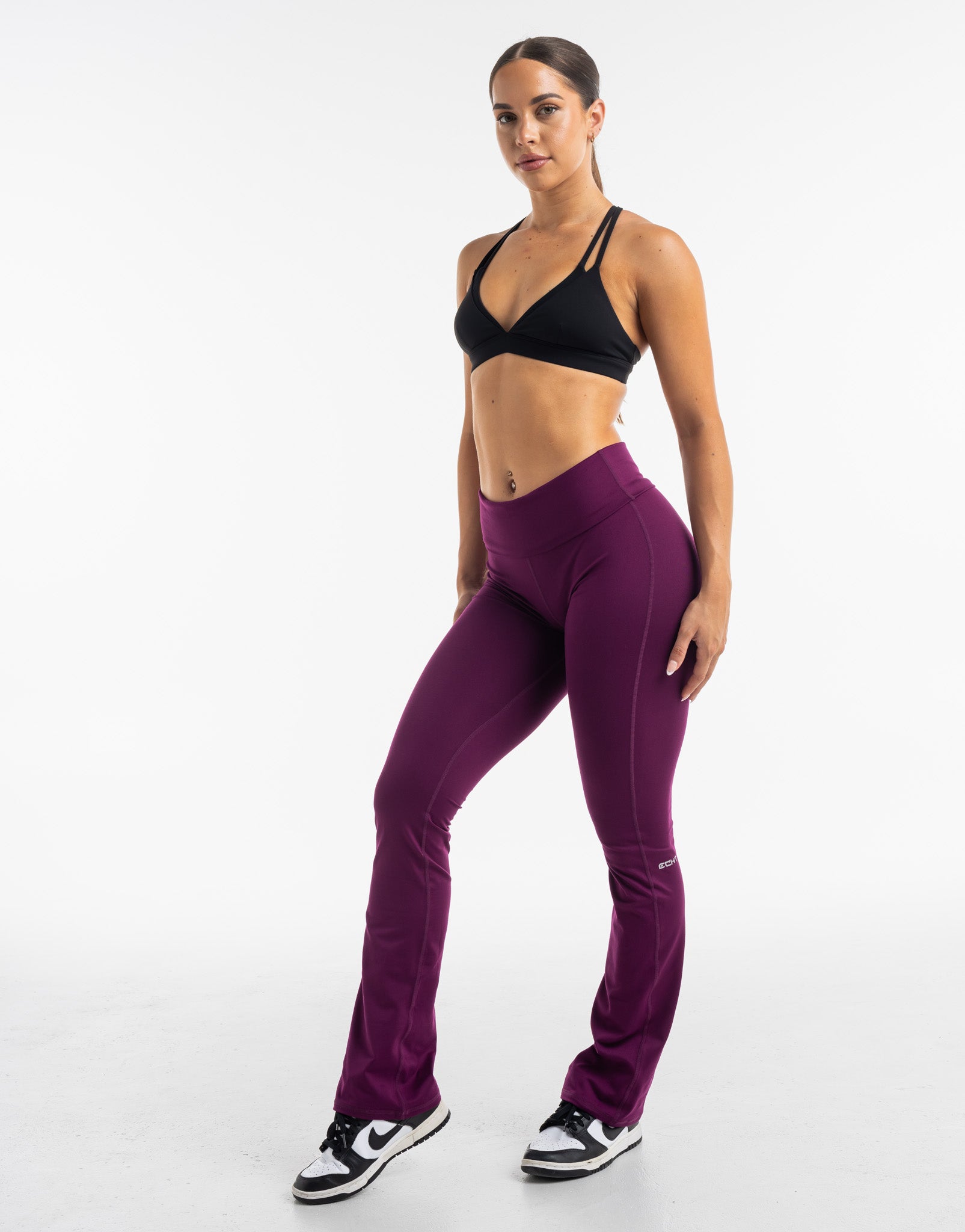 Fold Over Flare Leggings - Purple