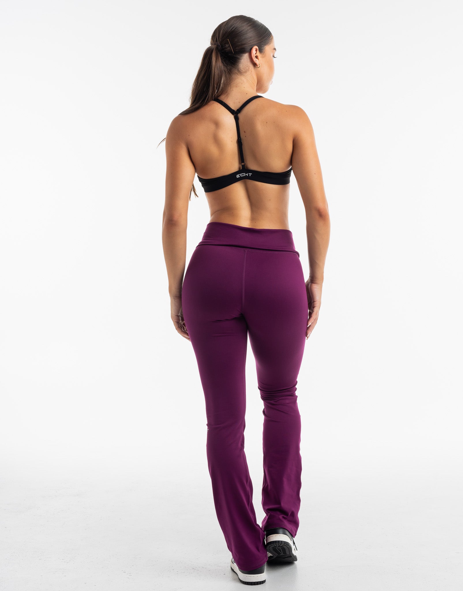 Fold Over Flare Leggings - Purple