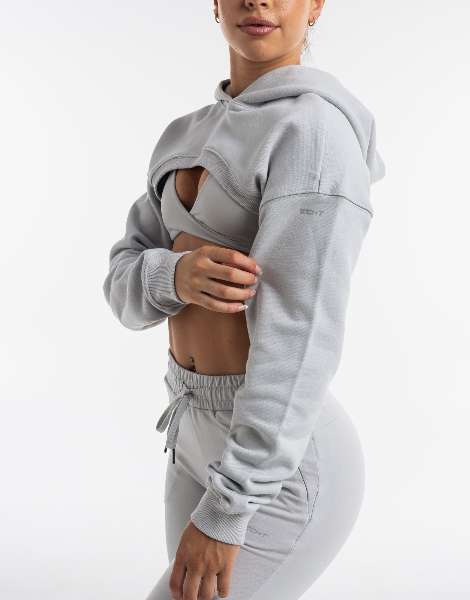 Cropped High Cut Hoodie - Micro Grey