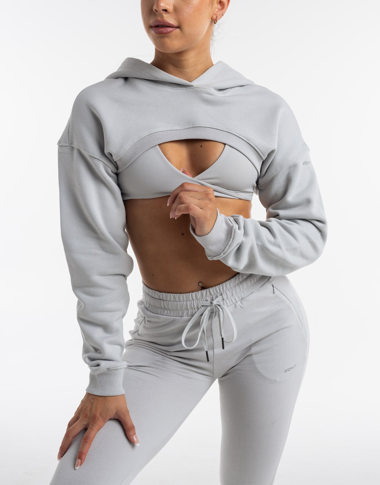 Cropped High Cut Hoodie - Micro Grey