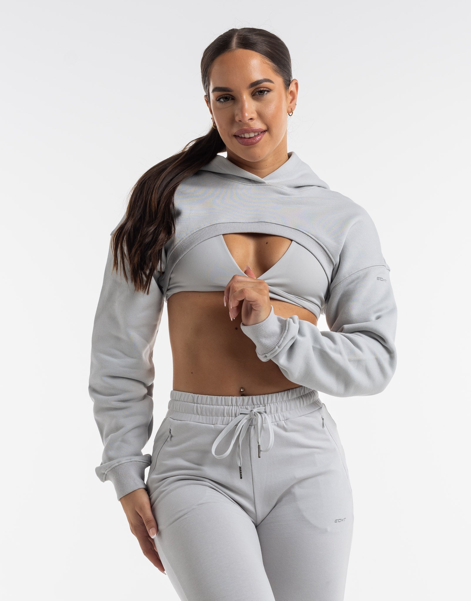 Cropped High Cut Hoodie - Micro Grey