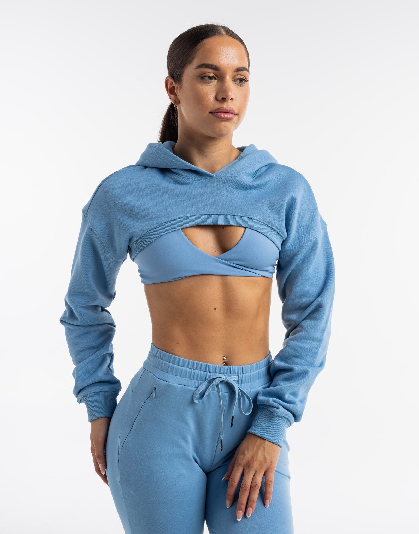 Cropped High Cut Hoodie - Process Blue