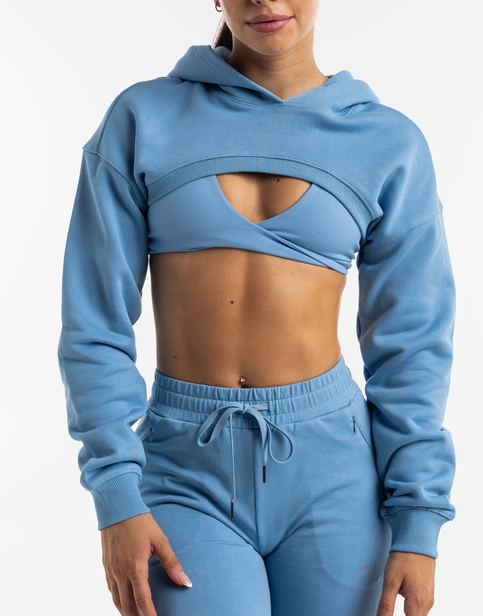 Cropped High Cut Hoodie - Process Blue