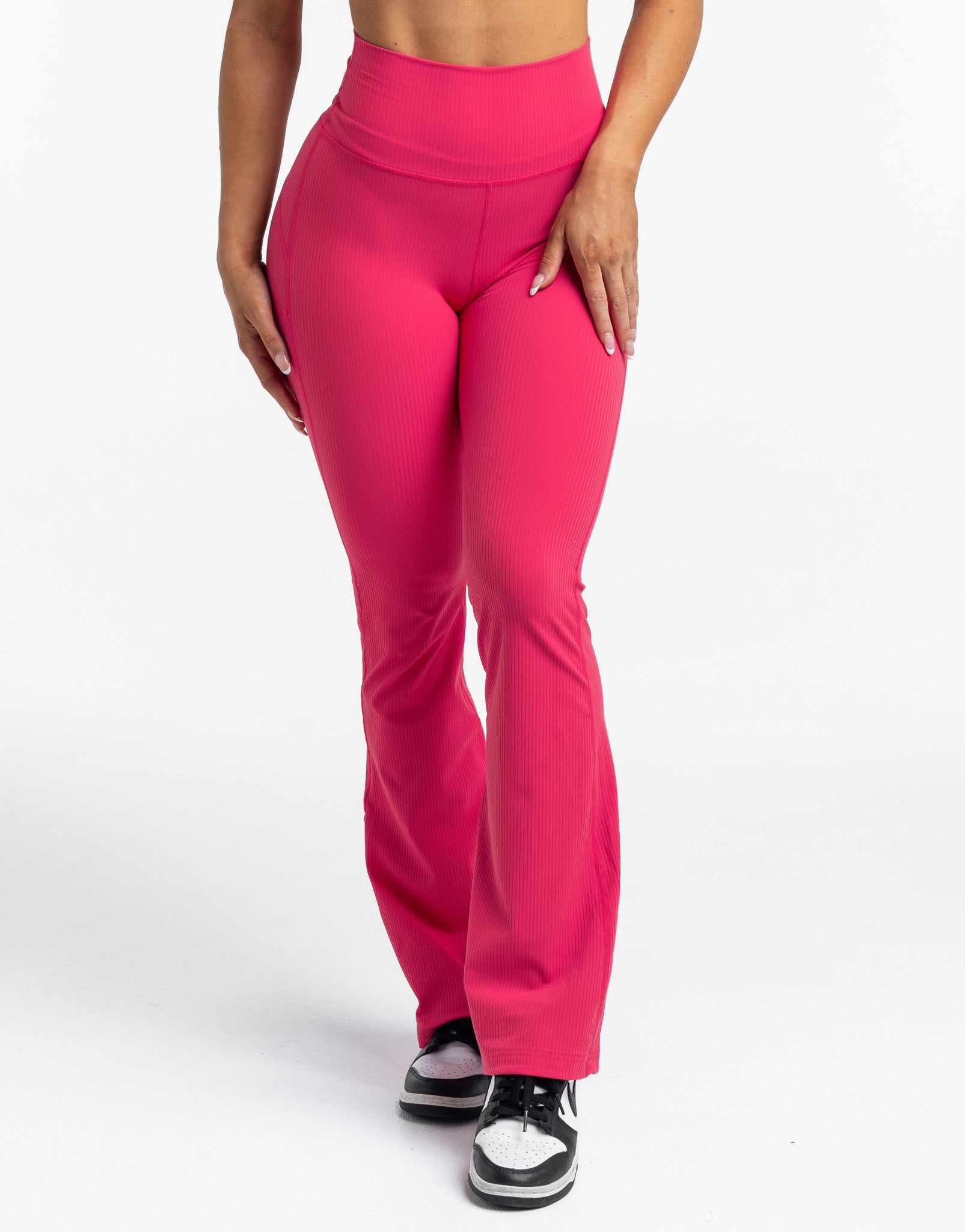 Flare Ribbed Leggings - Bright Pink