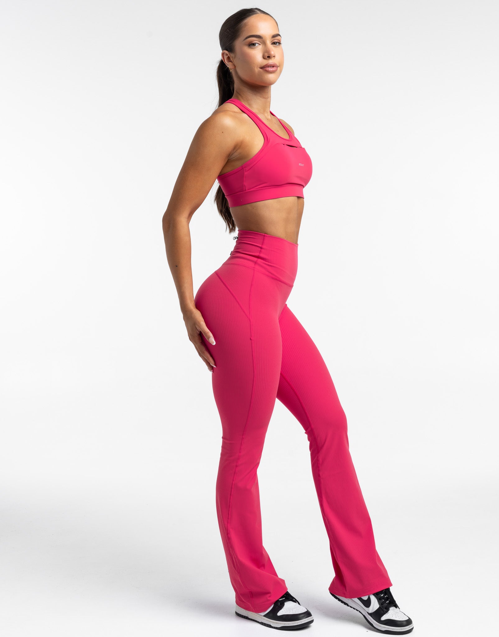 Flare Ribbed Leggings - Bright Pink