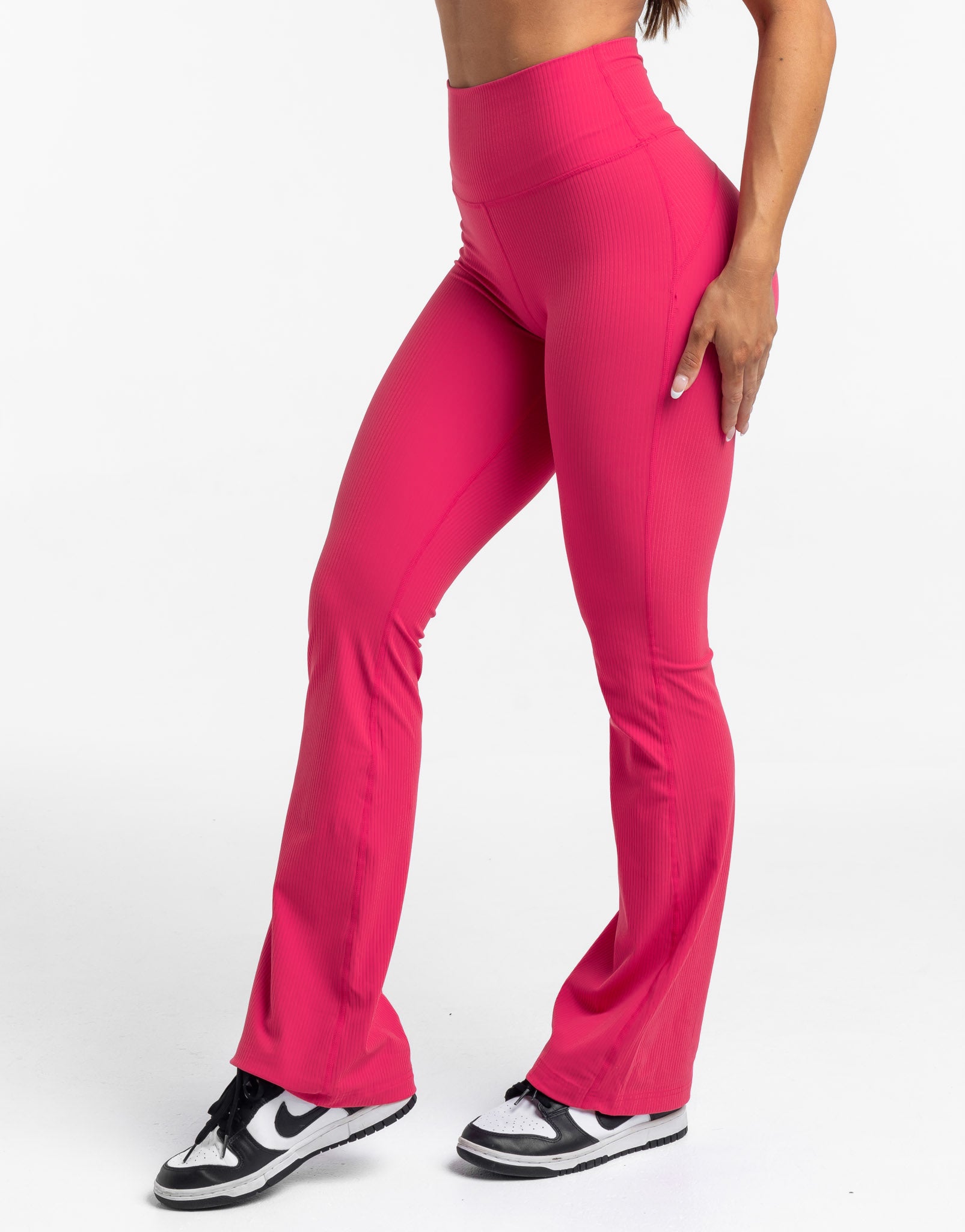 Flare Ribbed Leggings - Bright Pink