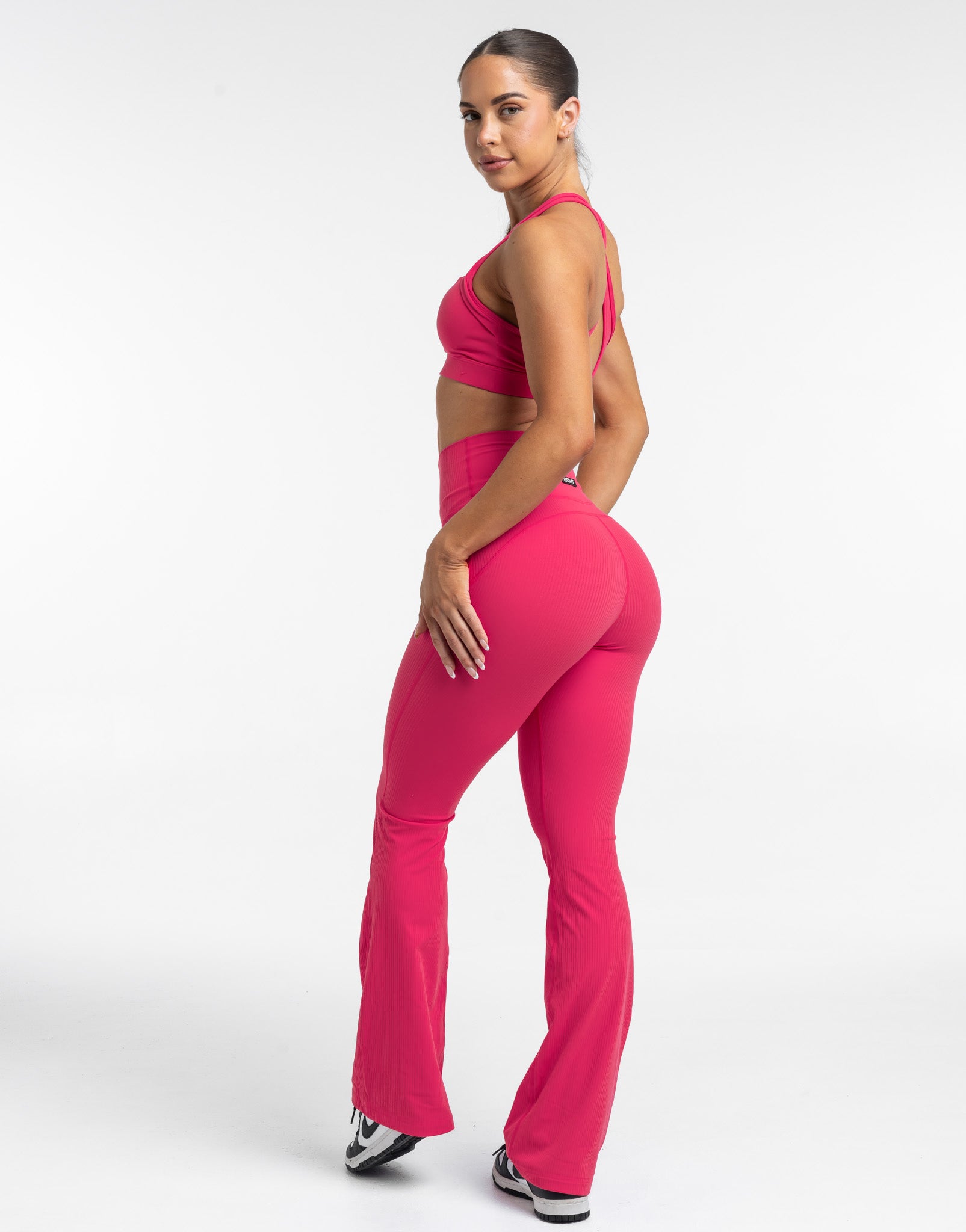 Flare Ribbed Leggings - Bright Pink