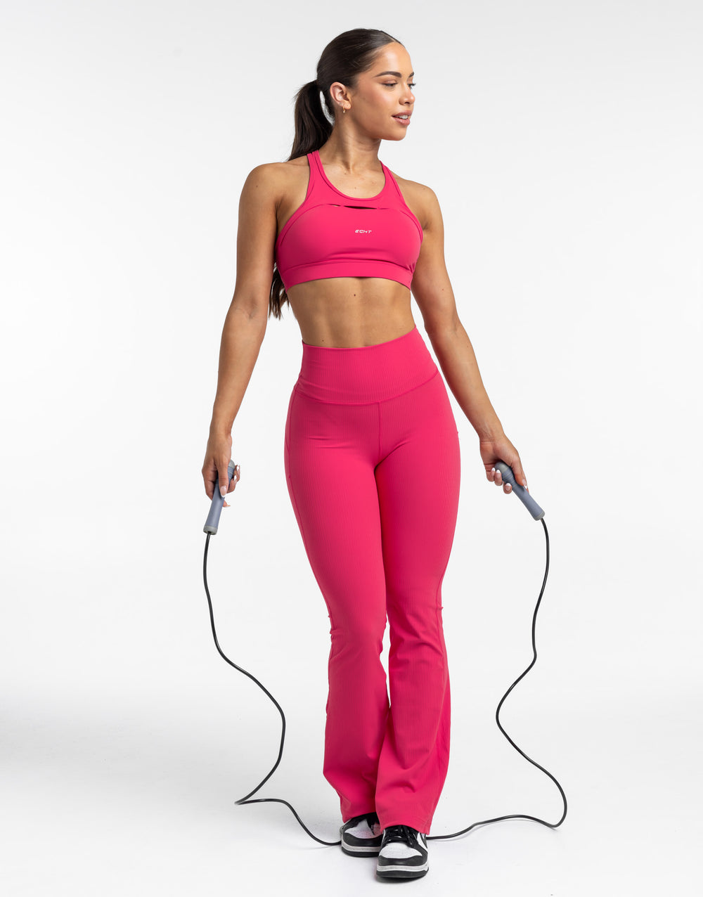 Flare Ribbed Leggings - Bright Pink