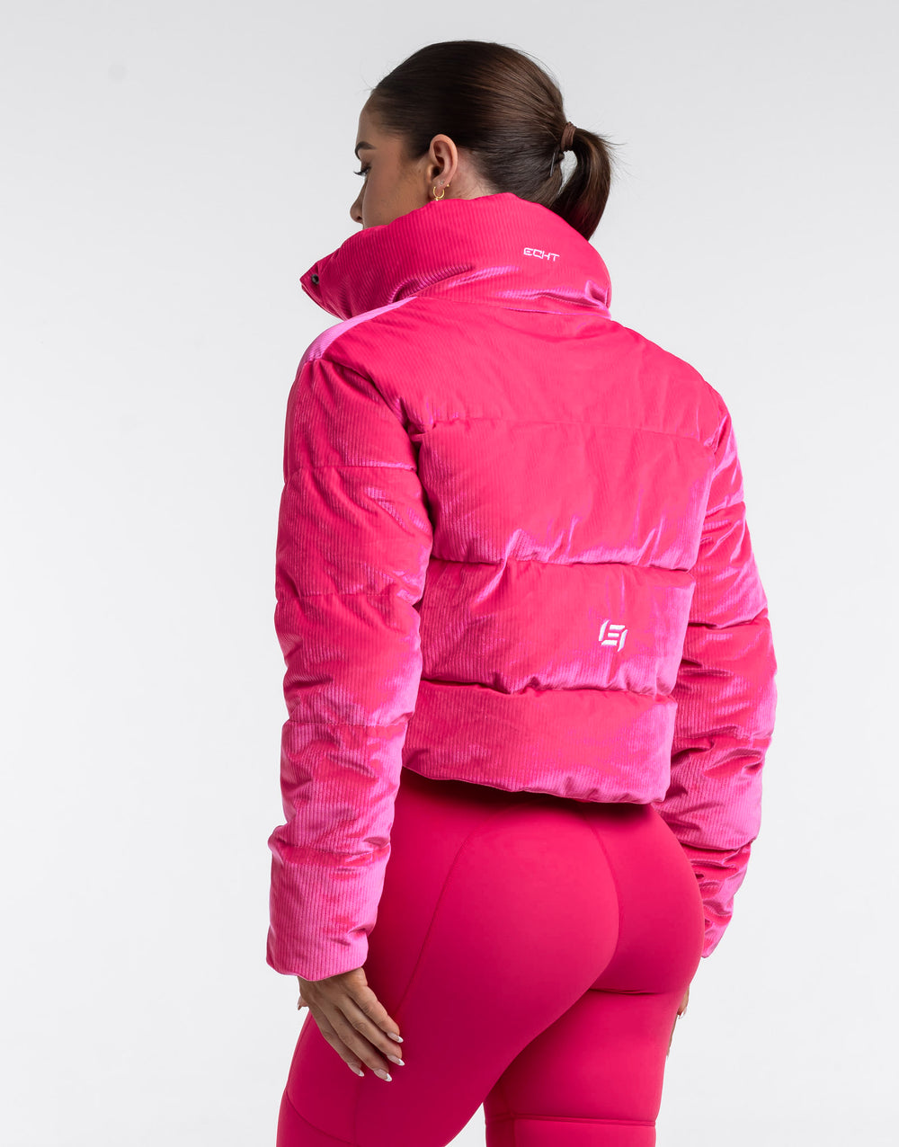 Velour Puffer Jacket - Bright Pink