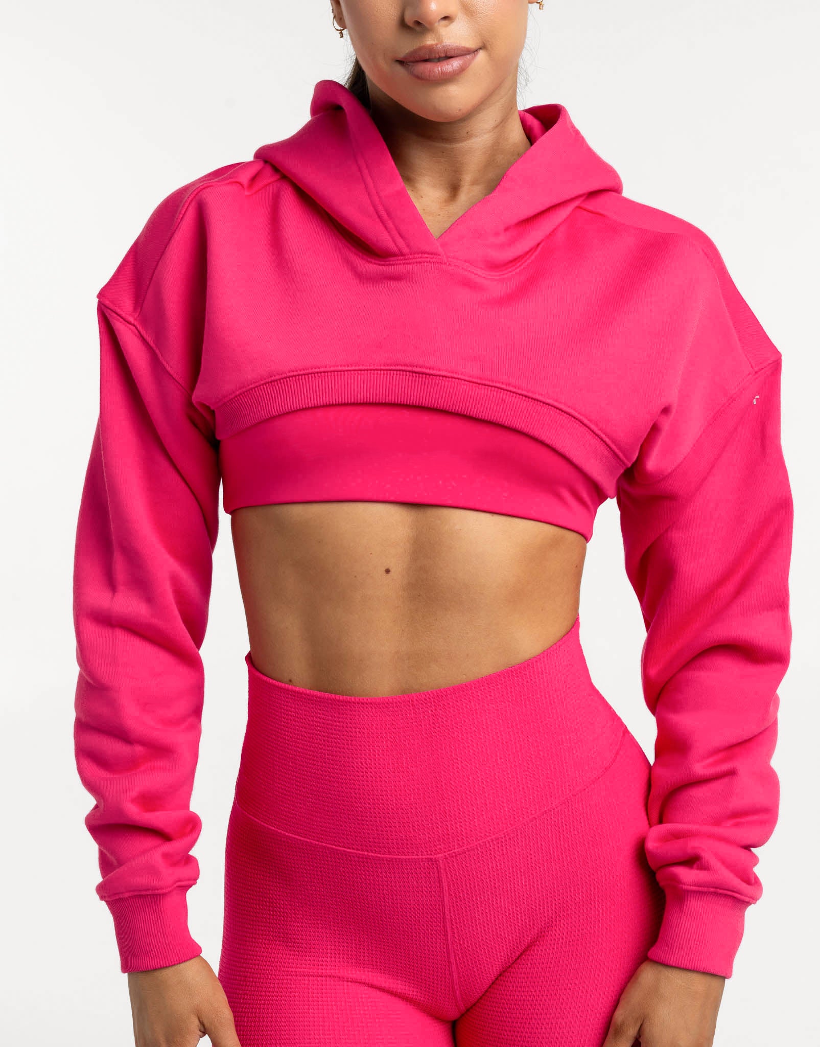 Cropped High Cut Hoodie - Bright Pink