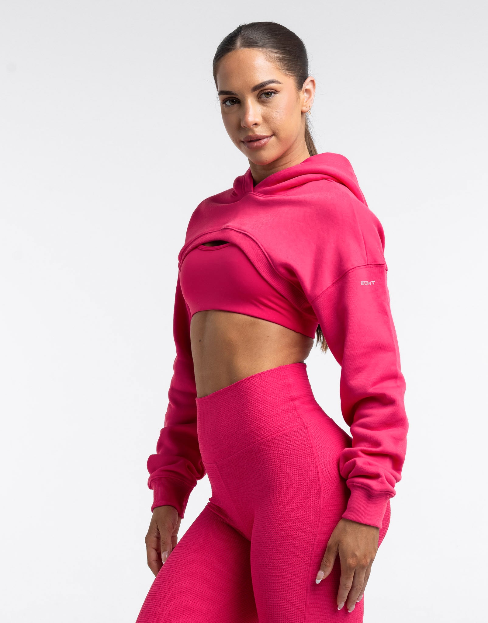 Cropped High Cut Hoodie - Bright Pink