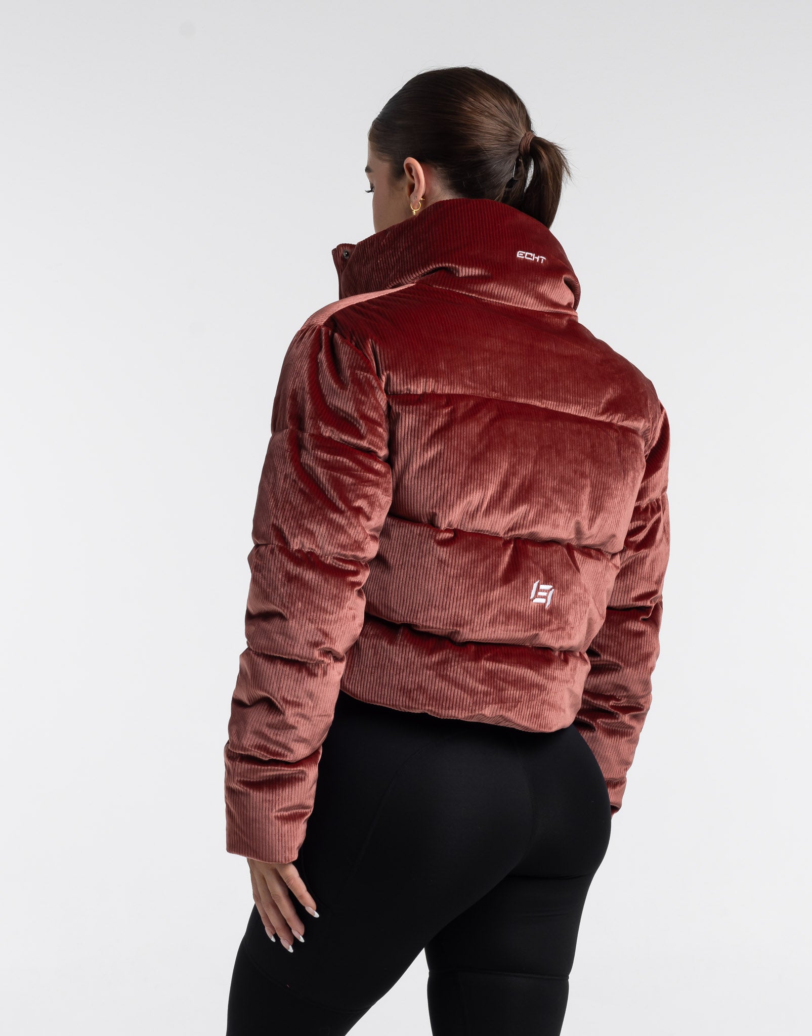 Velour Puffer Jacket - Brown