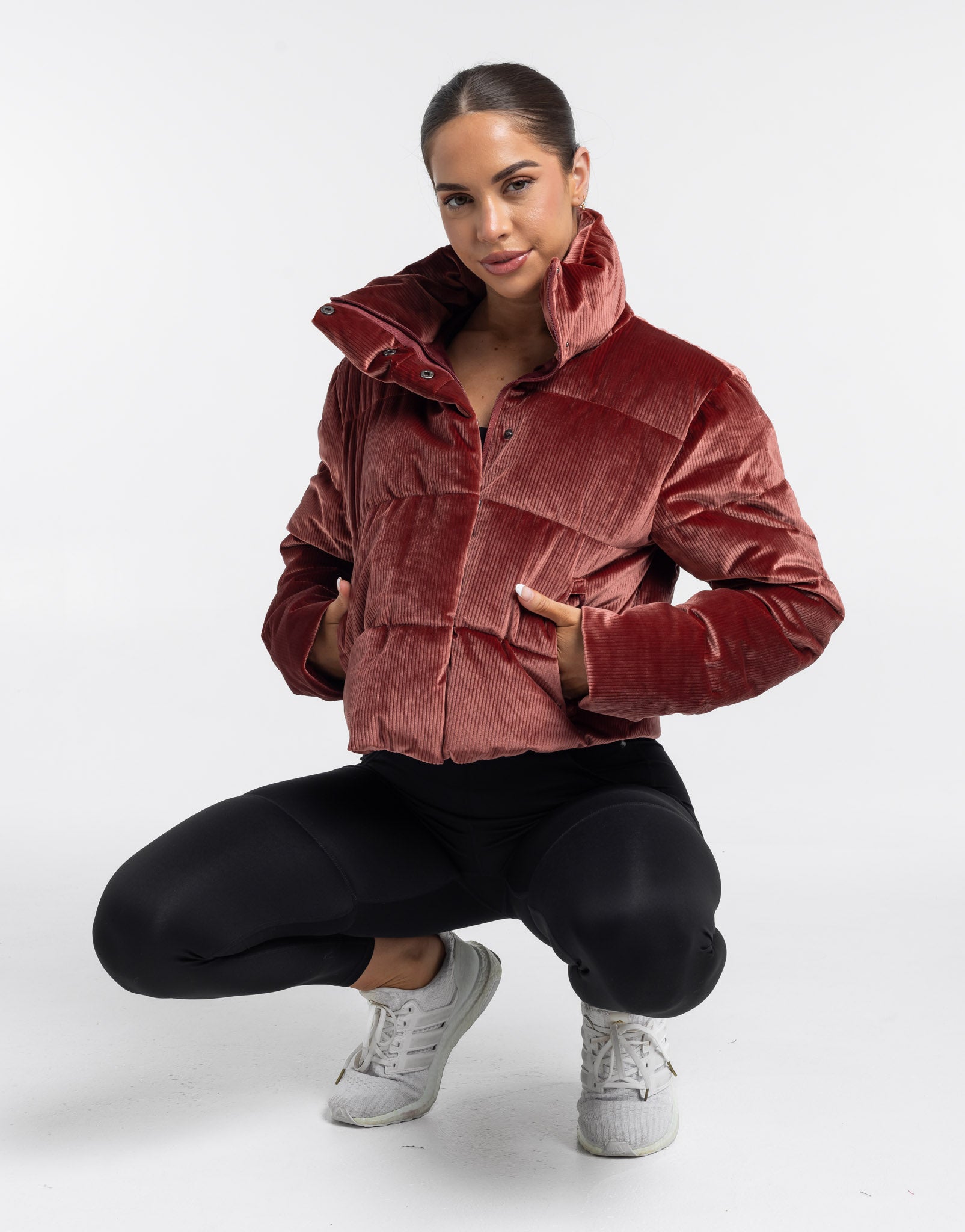 Velour Puffer Jacket - Brown