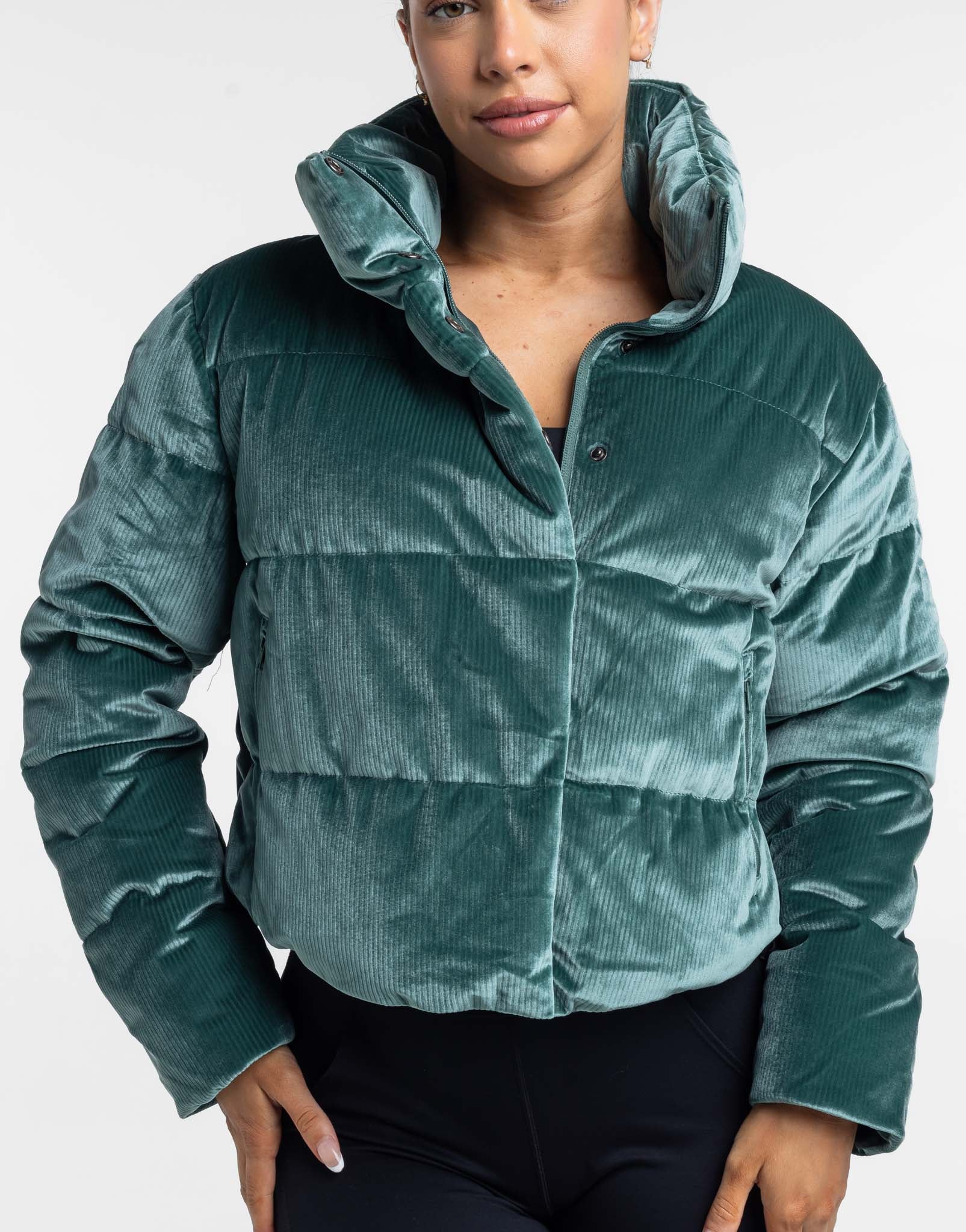 Velour Puffer Jacket - Emerald Green