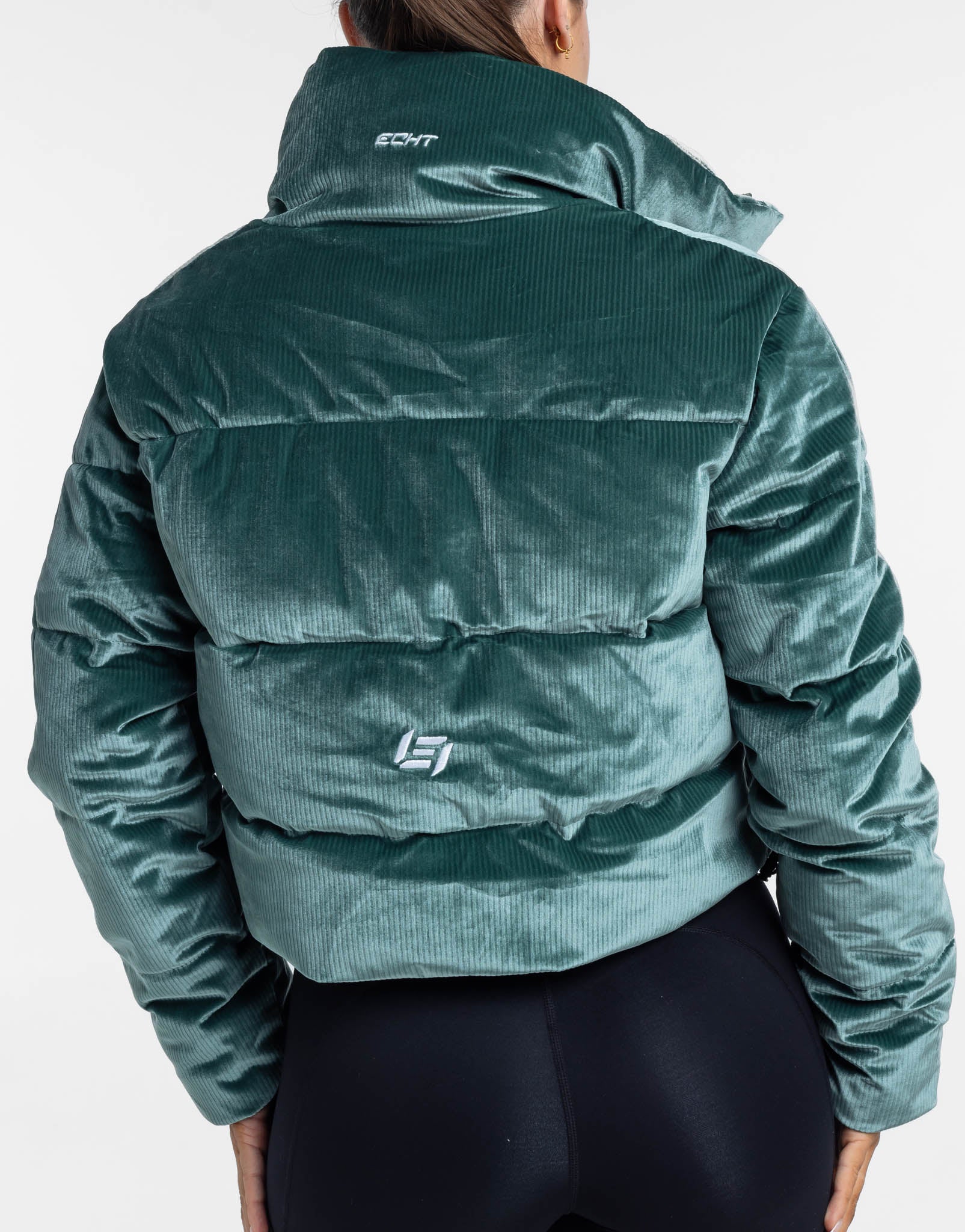 Velour Puffer Jacket - Emerald Green