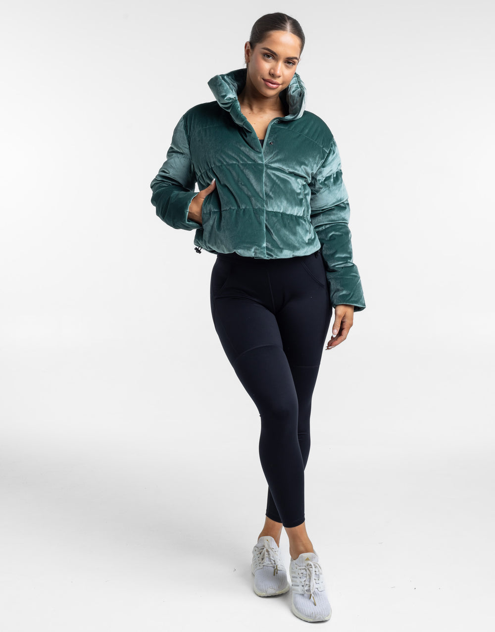 Velour Puffer Jacket - Emerald Green