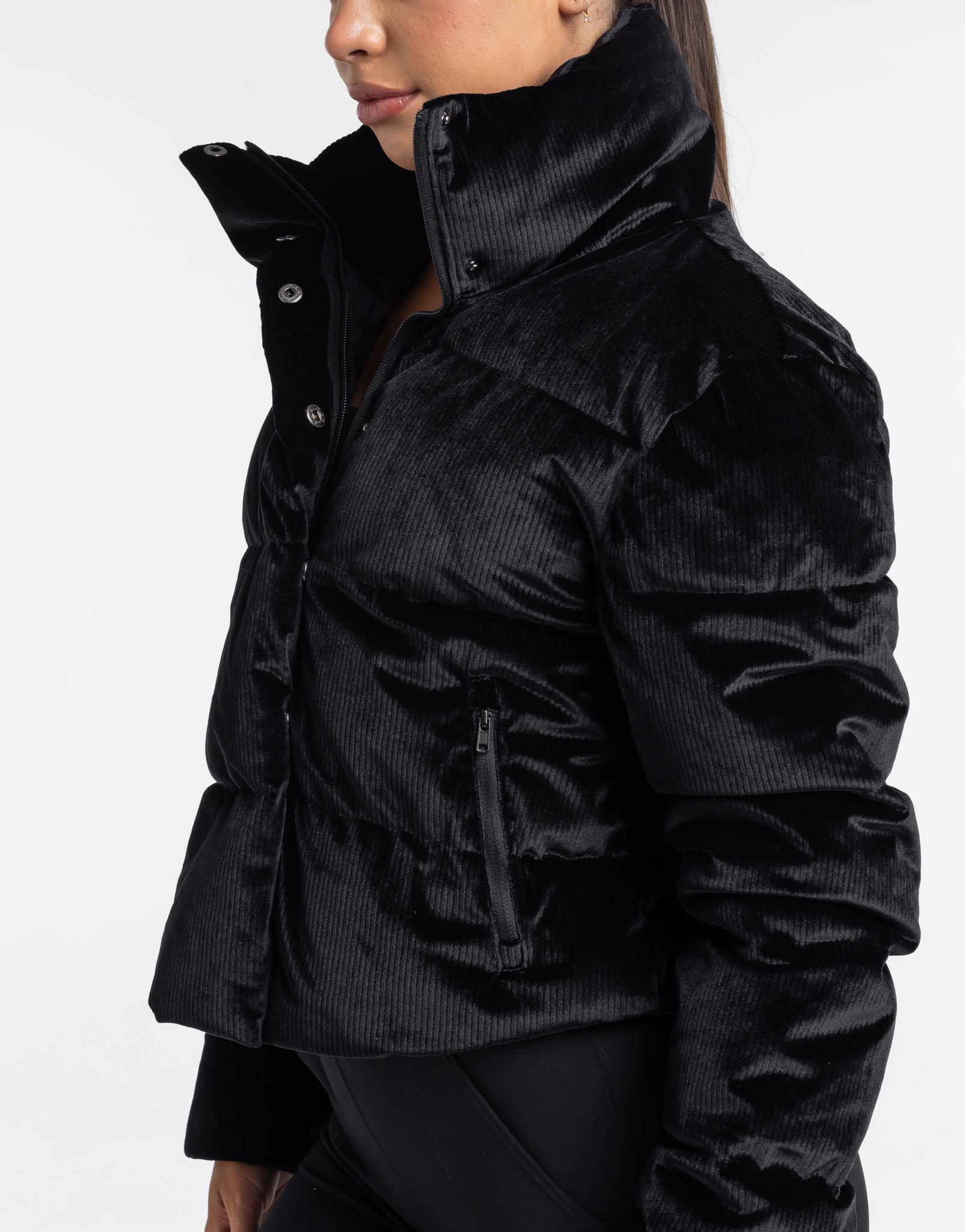 Velour Puffer Jacket - Black