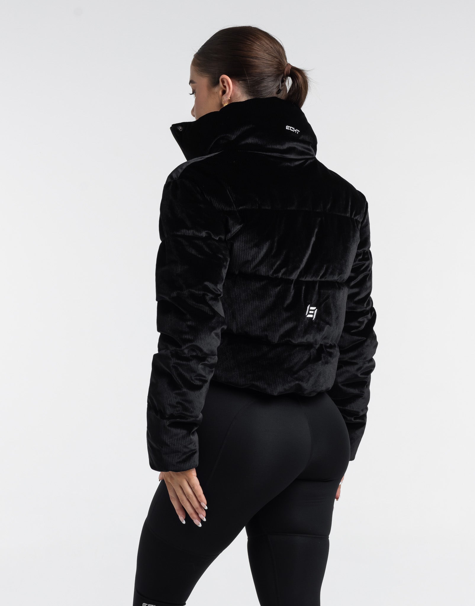 Velour Puffer Jacket - Black