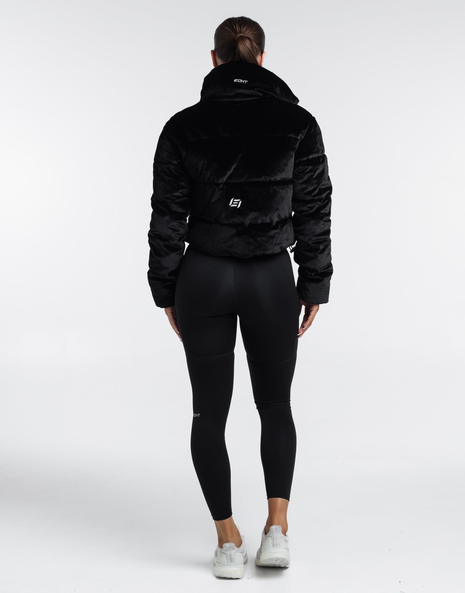 Velour Puffer Jacket - Black