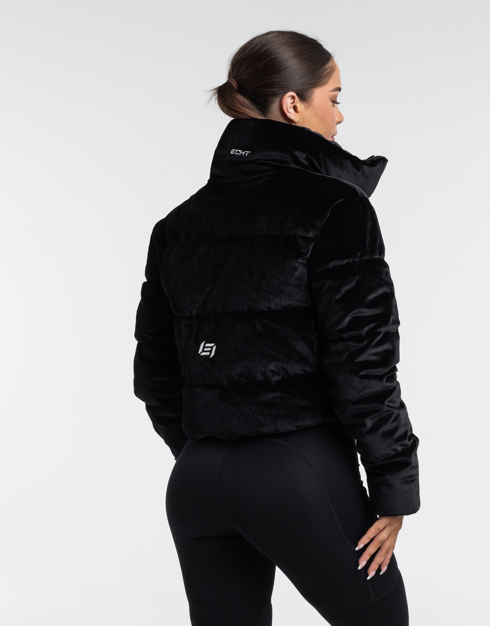 Velour Puffer Jacket - Black