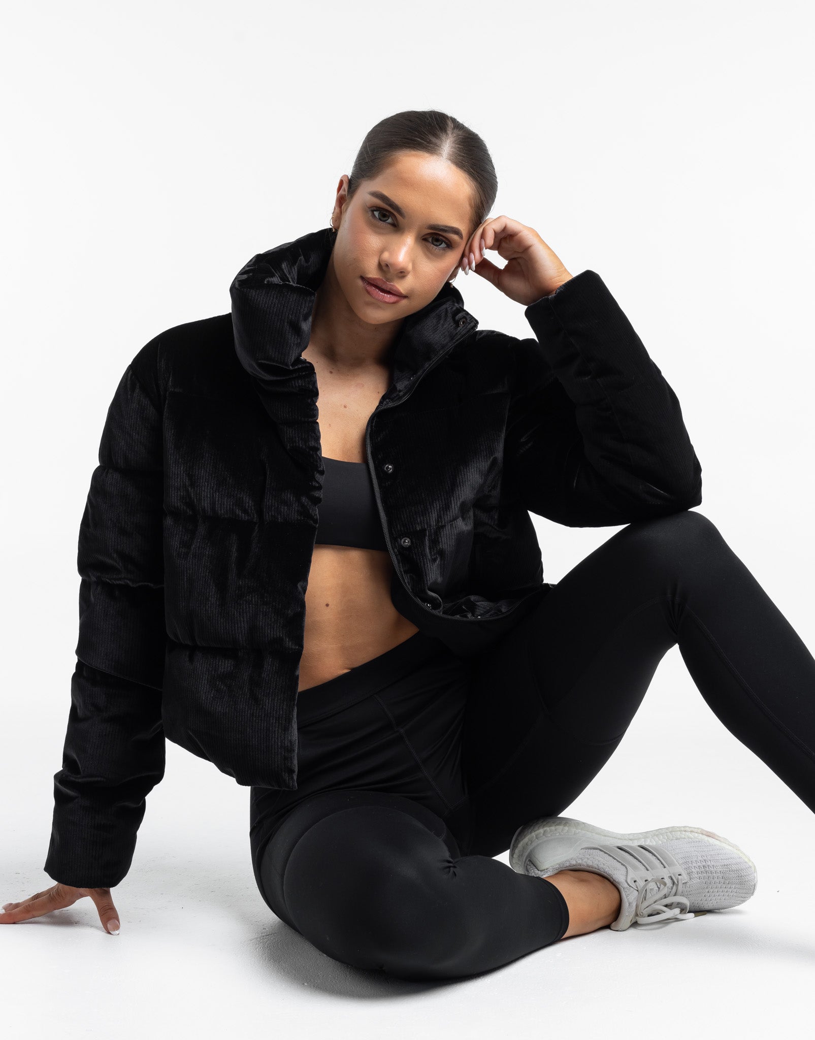 Velour Puffer Jacket - Black