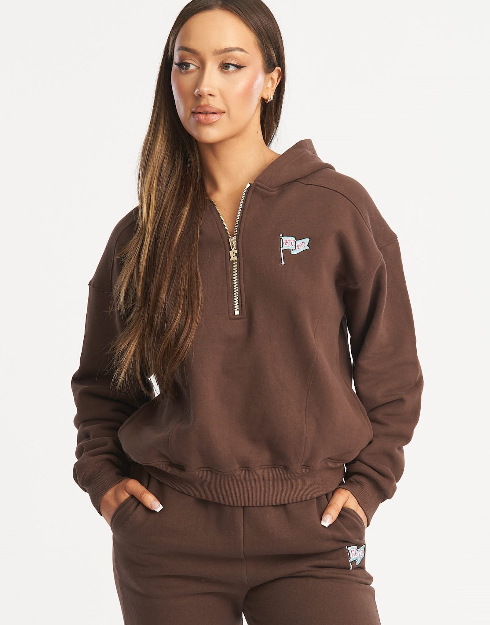 Flag 1/4 Zip Pullover - Fudge Brown