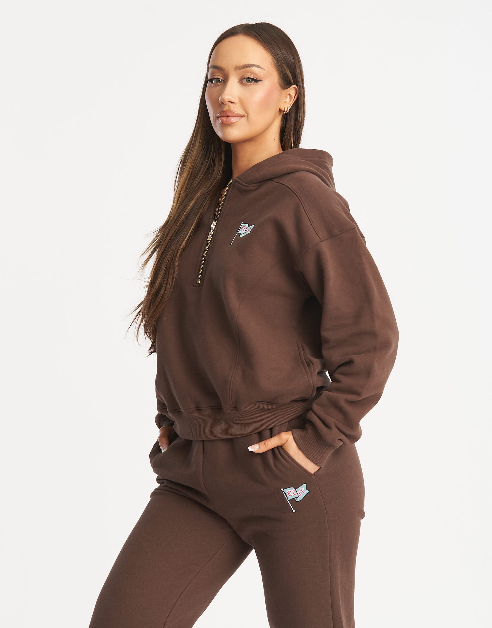 Flag 1/4 Zip Pullover - Fudge Brown