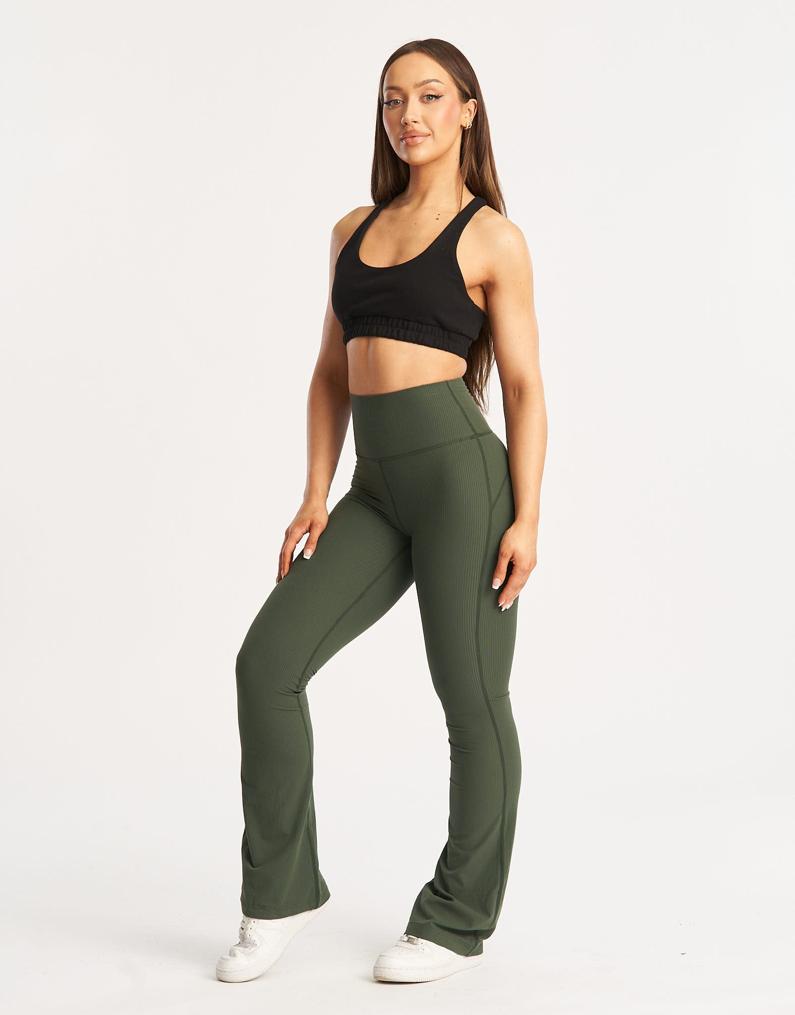 Flare Ribbed Leggings - Forest Green