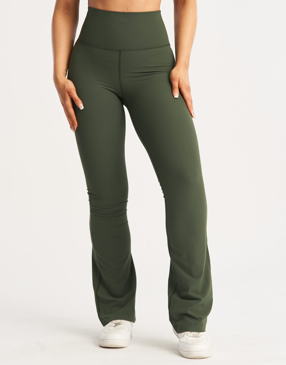 Flare Ribbed Leggings - Forest Green