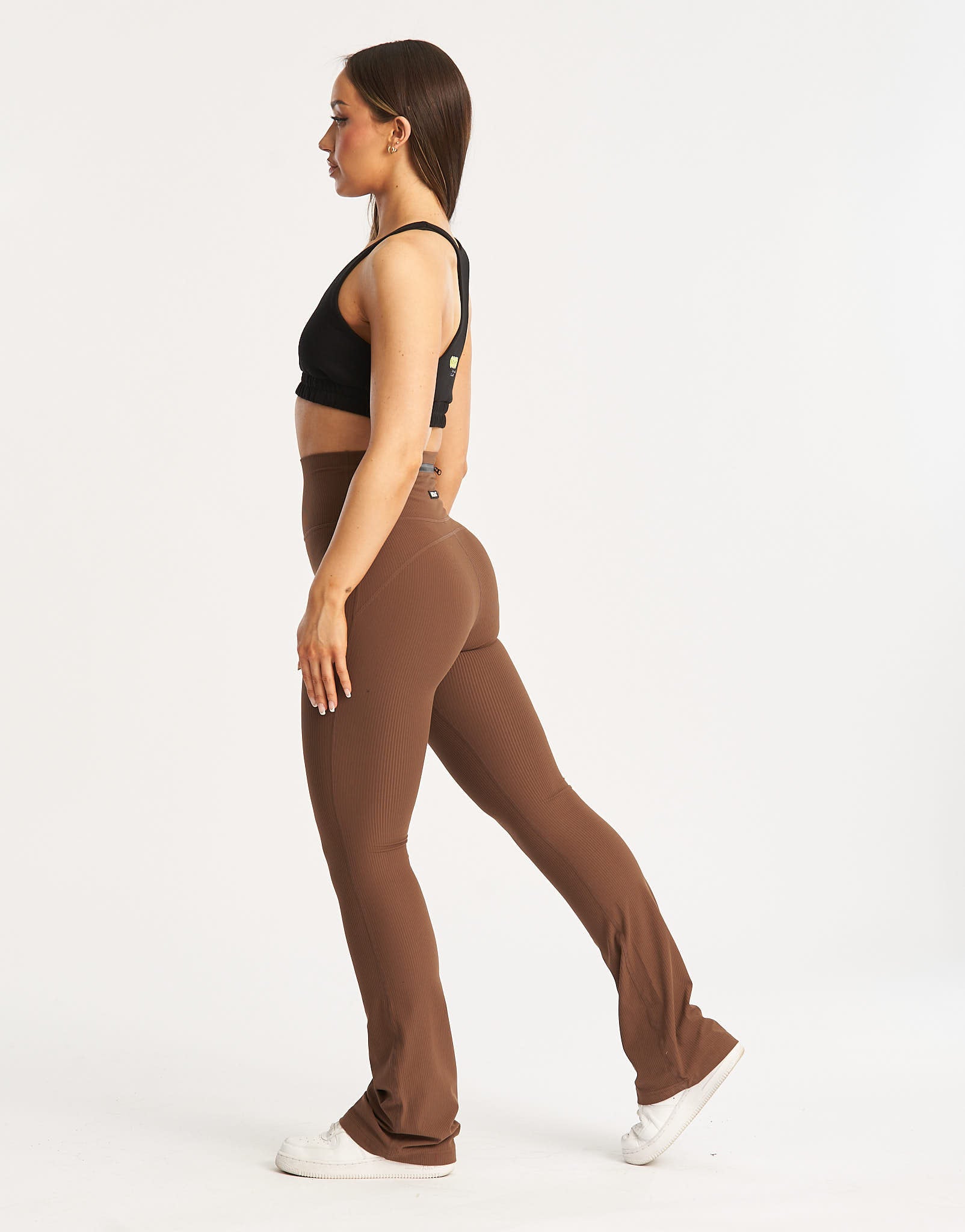 Flare Ribbed Leggings - Chestnut Brown