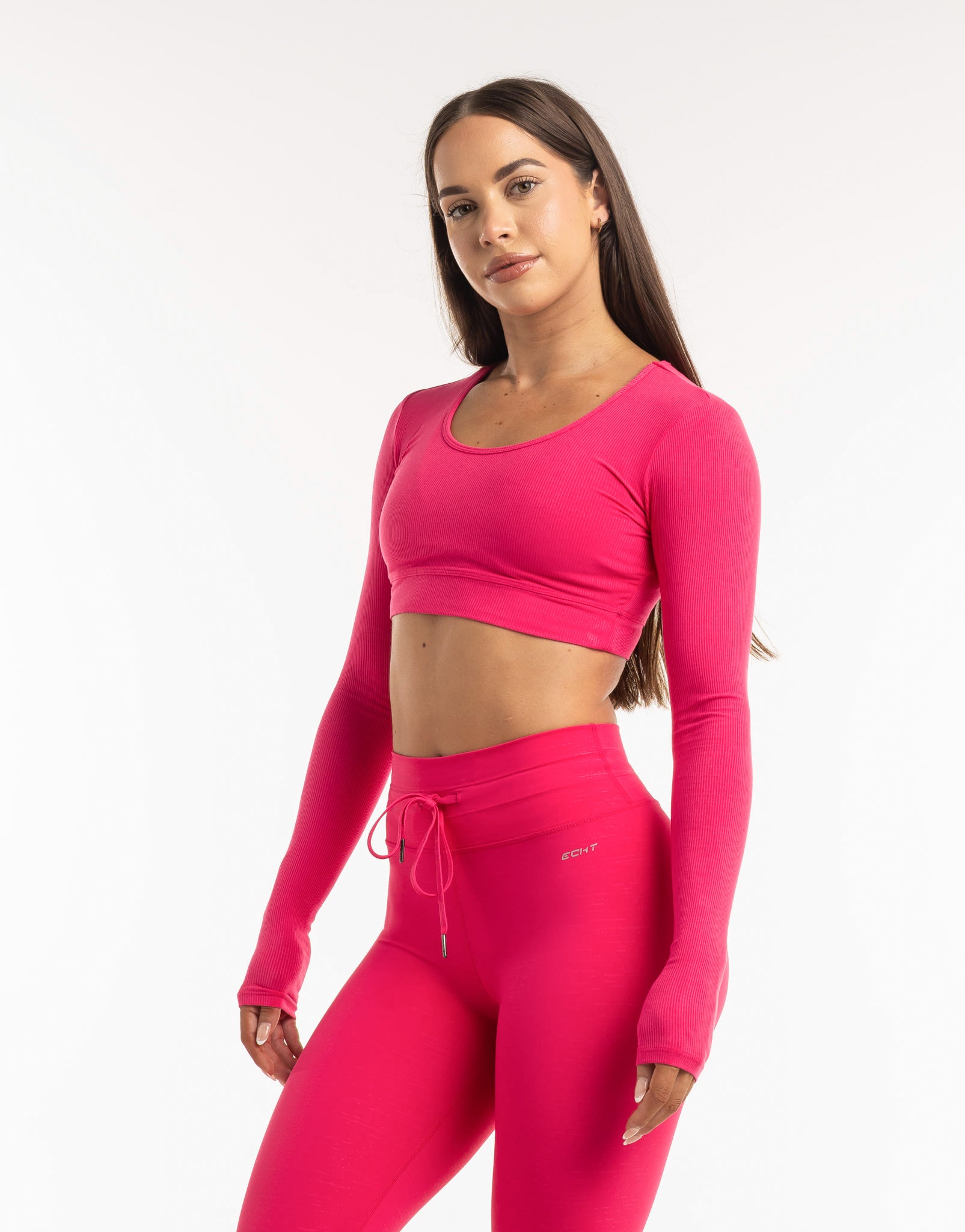 Echt Ribbed Cropped Long Sleeve - Bright Pink