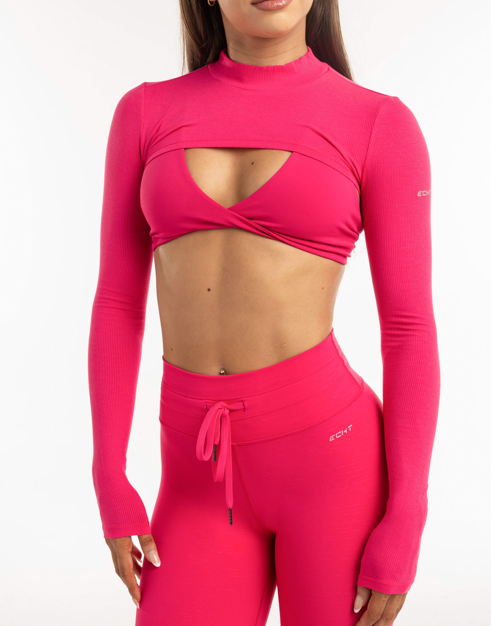 Echt Ribbed High Cut Long Sleeve - Bright Pink