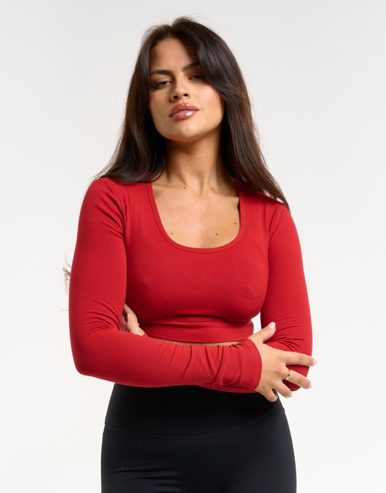 Echt Ribbed Cropped Long Sleeve - Scarlet Red