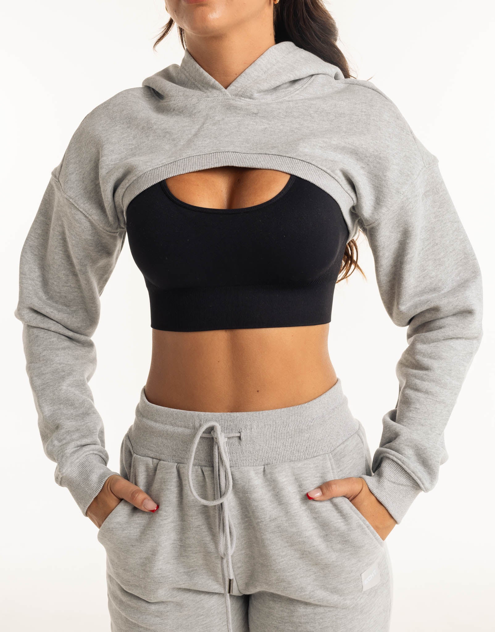 Cropped High Cut Hoodie - Heather Grey